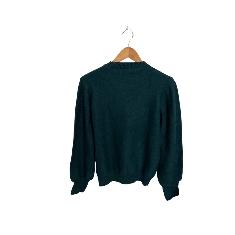 Simple Dark Green Women's Crew Neck Sweater - Picture 2 of 3